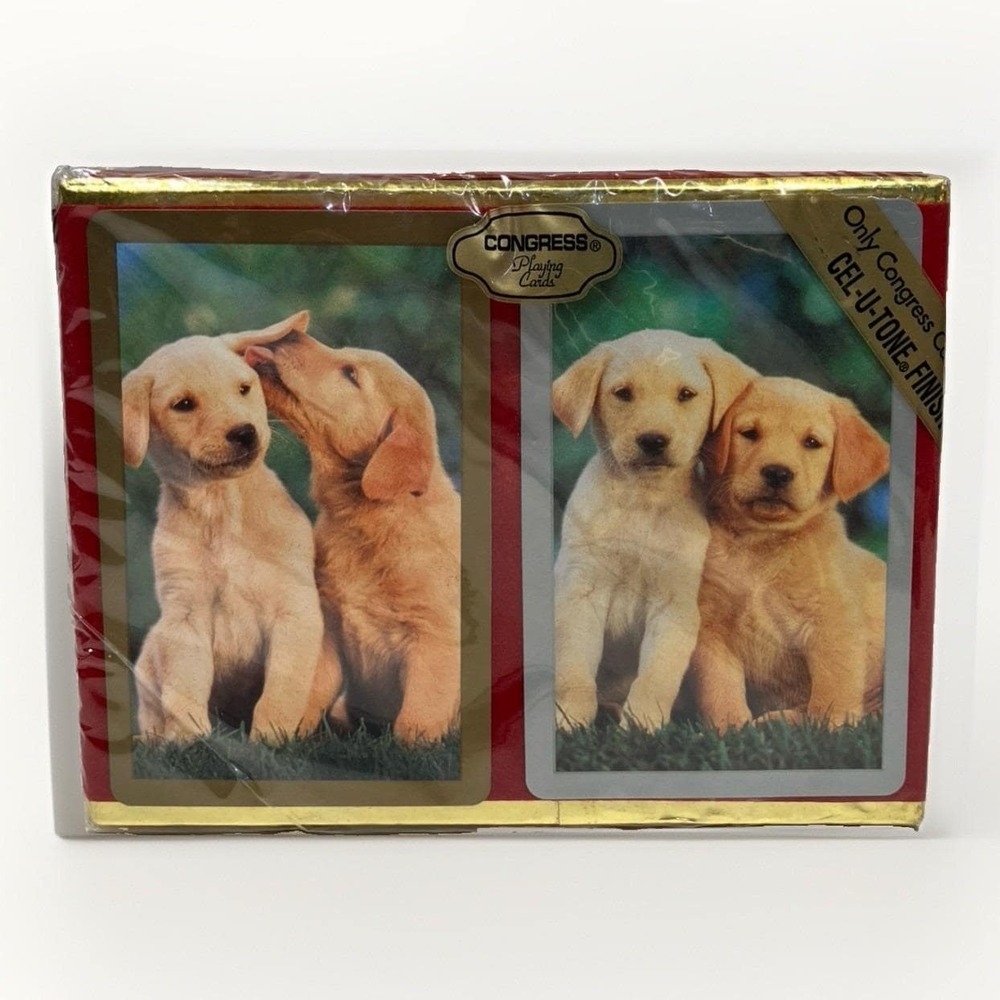 Vintage Congress Playing Cards Golden Retriver Puppies NIB Bridge Double Deck